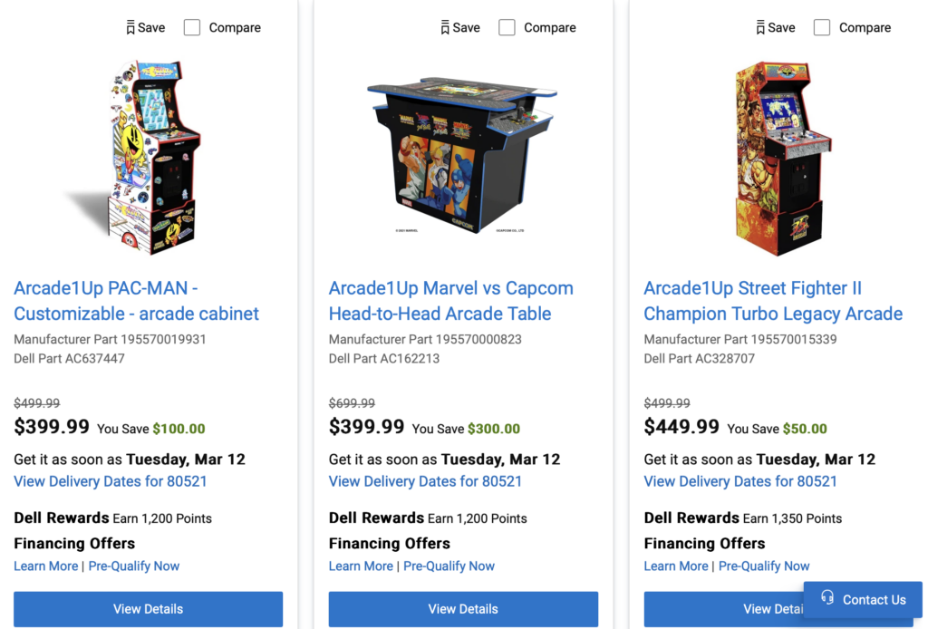 Screenshot of arcades to buy